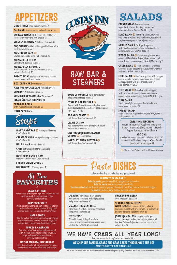 Costas Inn Menu Front Revised 022326