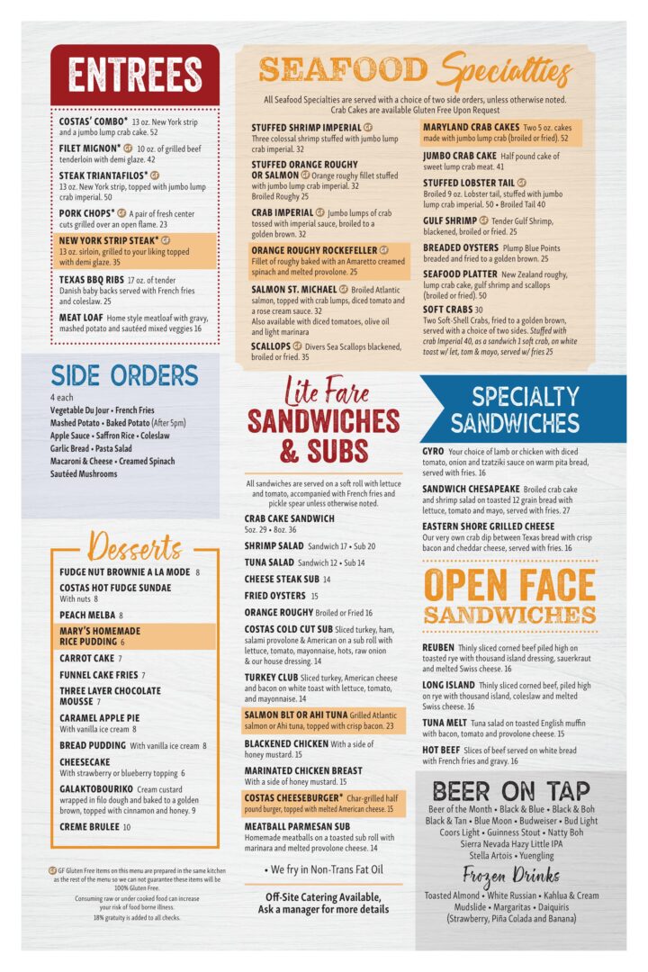 Costas Inn Menu Back Revised 022326